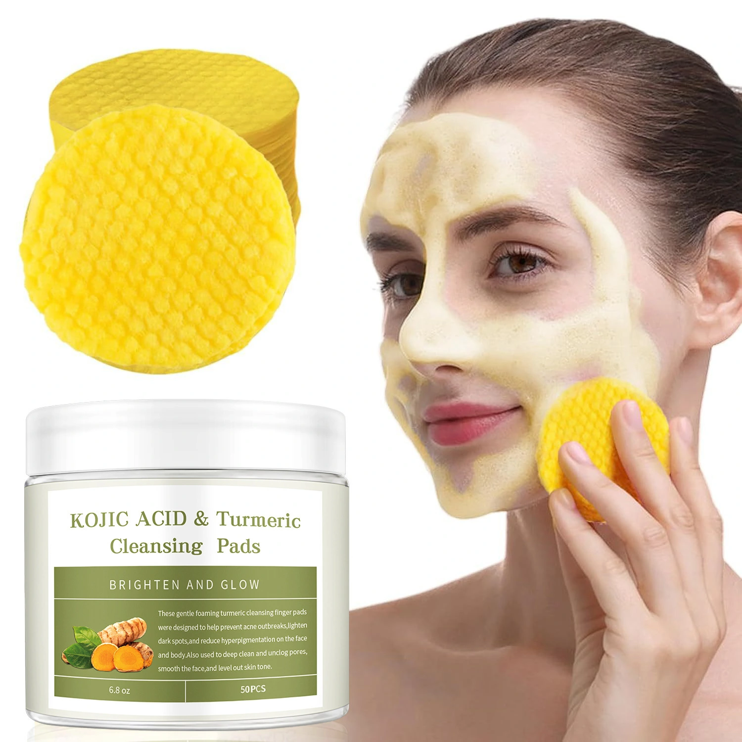 Ready To Ship Natural Turmeric Kojic Acid Cleansing Pad Gentle Exfoliating Shrinking Pore Cotton Custom Logo Wholesale 1