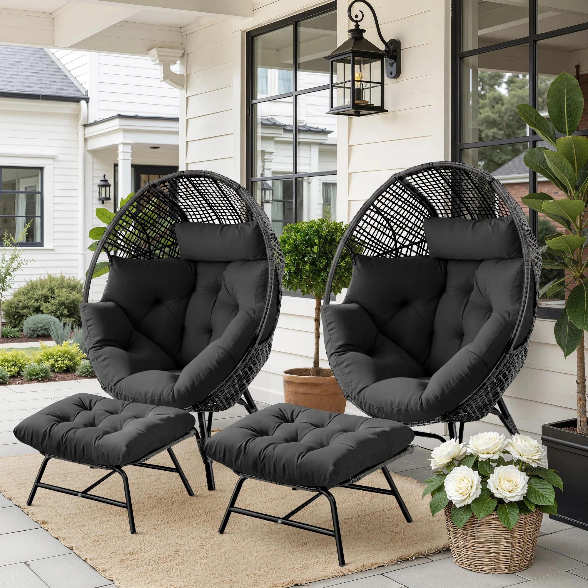 Mobilier d'hôtel en rotin, chaises de balcon, chaise longue d'extérieur, chaise de patio simple, chaise de jardin en osier tissée à la main avec repose-pieds 1