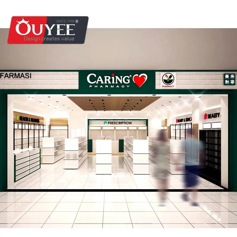 Comptoirs et étagères de pharmacie personnalisés en MDF avec éclairage LED 1