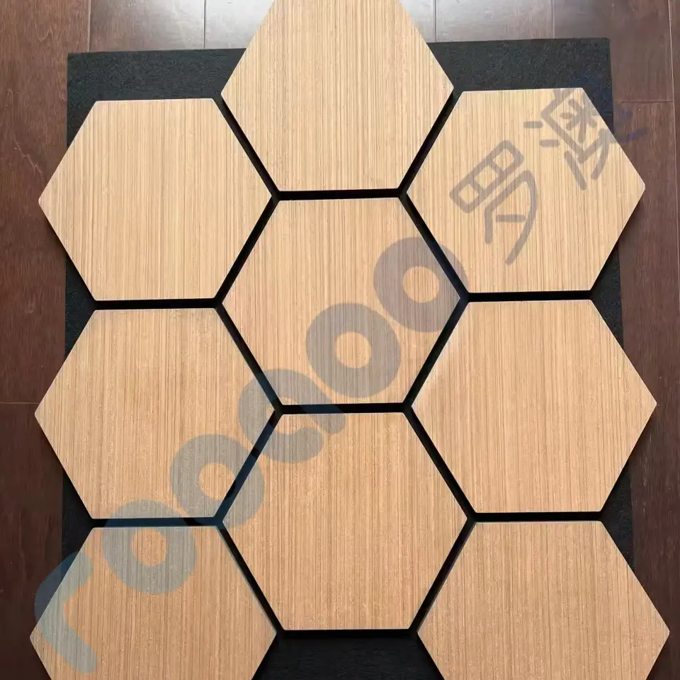 Hexagon Wooden Acoustic Panels with Wood Slat Design for Sound Absorption 1