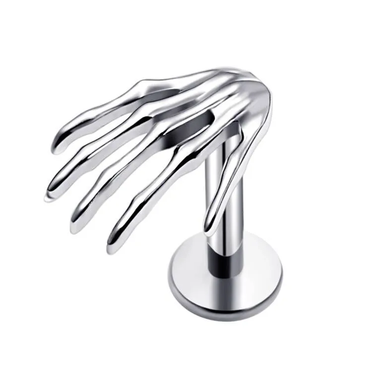 Eternal Metal G23 Titanium Skeleton Hand Top Internally Threaded Labret Piercing Threadless Piercing 1