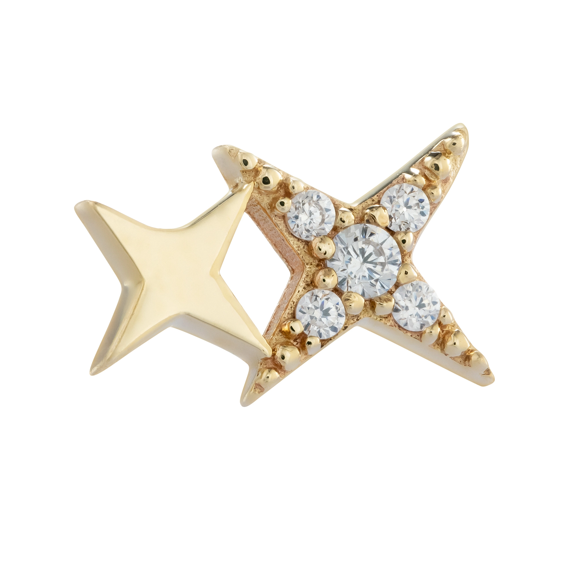Eternal Metal 14k Solid Gold Double Stars Threadless Top Piercing Jewelry 1