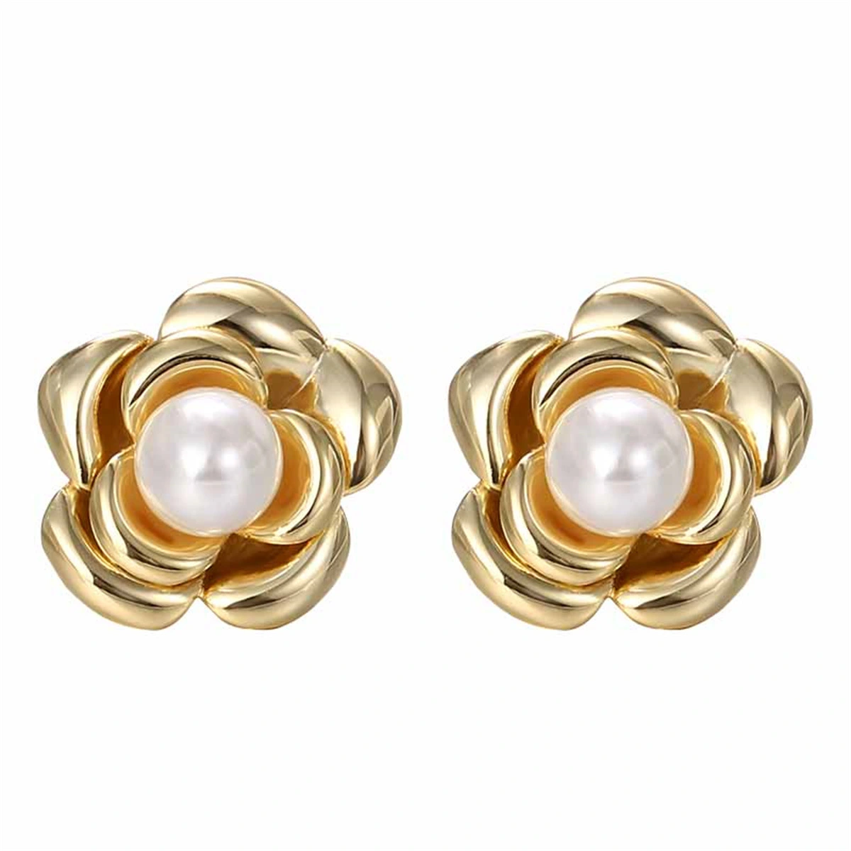 French Vintage Pearl Earrings Camellia S925 Silver Needle Earrings Stud Gold Plating Baroque Pearl Flower Earrings For Woman 1