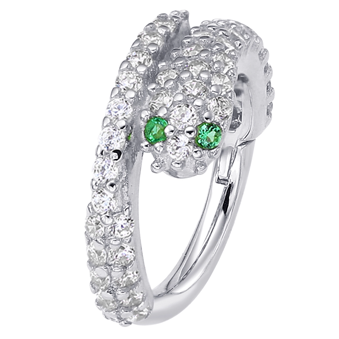 Eternal Metal 14k Solid White Gold 5a Cz Paved Snake Hinged Segment Hoop Clicker Nose  Helix Piercing Jewelry 1