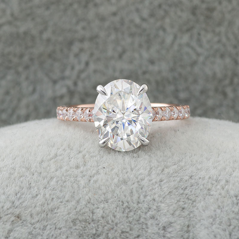 Verlobungsring aus 14 Karat Roségold <000000>Weißgold, zweifarbig, 2 Karat, ovaler Brillantschliff, synthetischer Moissanit-Diamant 12