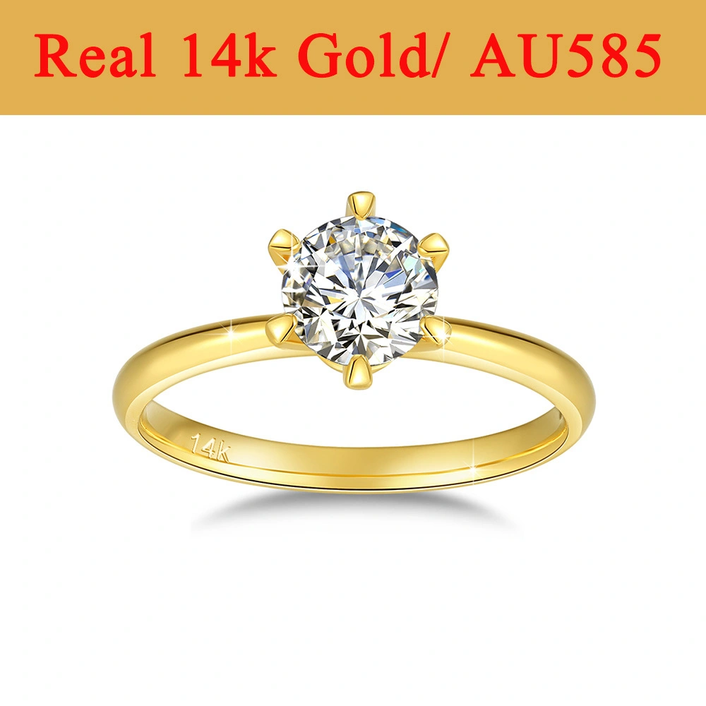 Wedding Rings Gold 14K Classic 6 Prong Engagement New Year's Gift Woman 1ct Moissanite 1