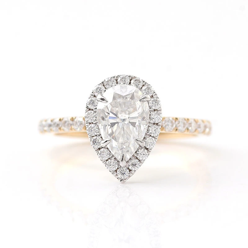 Custom 18k White Gold + Yellow Gold Ef Color Pear Cut Moissanite Diamond Wedding Ring For Women Fashion Jewelry 1