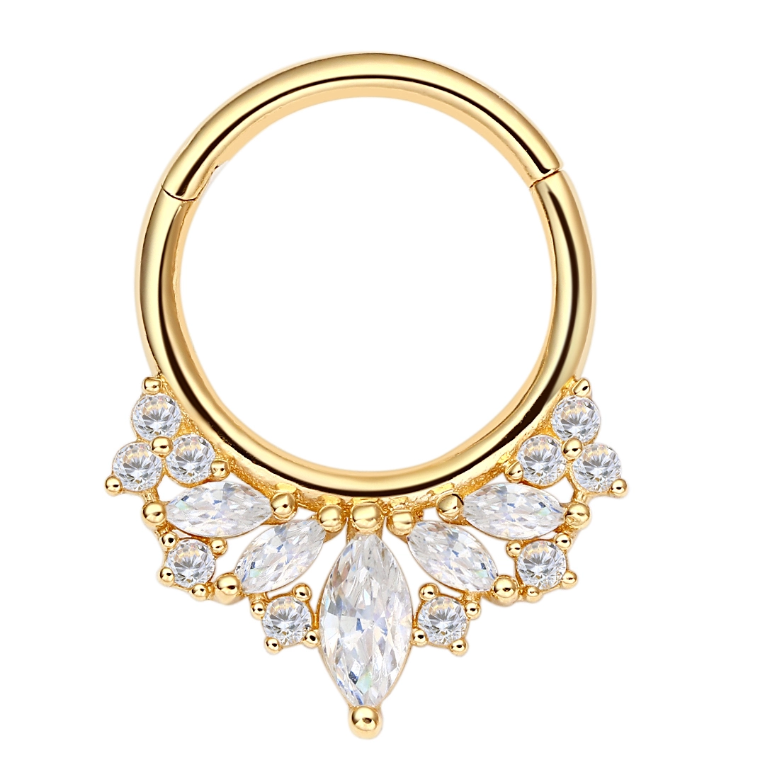 Eternal Metal 14k Solid Gold Facing 5 Marquise And Round 5a Cz Hinged Segment Hoop Ring Septum Clicker Daith Piercing Jewelry 1