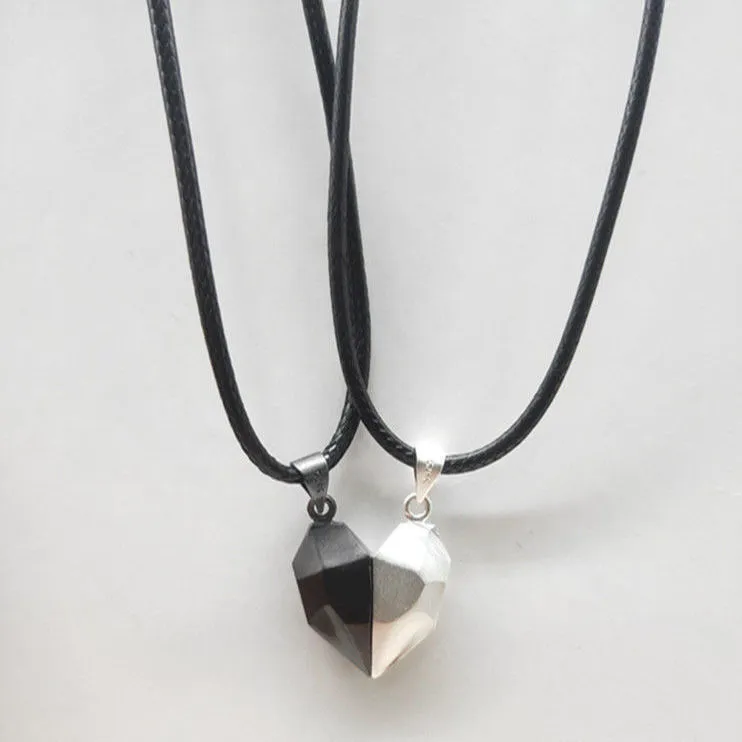 Simple Wishing Stone Wall Niche Stitching Pendant Love Magnet Couple Versatile Necklace Collar Chain For Men And Women 1