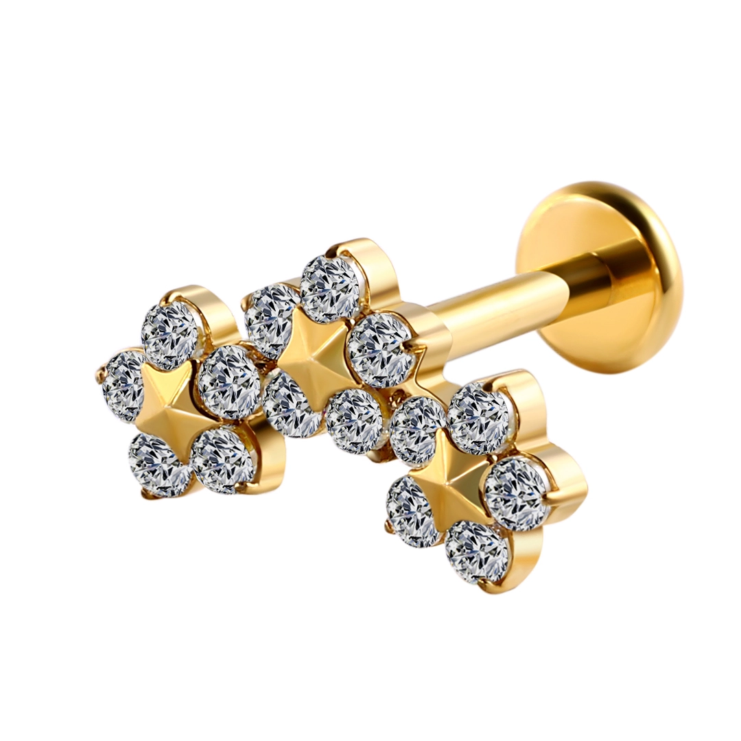 Eternal Metal Astm F136 Titanium Internally Threaded Flower Shape With Clear Zircon Labret Piercing 1