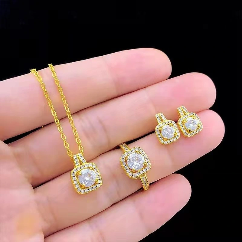 Luxurious Zircon-embedded Collarbone Chain Set For Women Including Earrings Pendant And Necklace 1