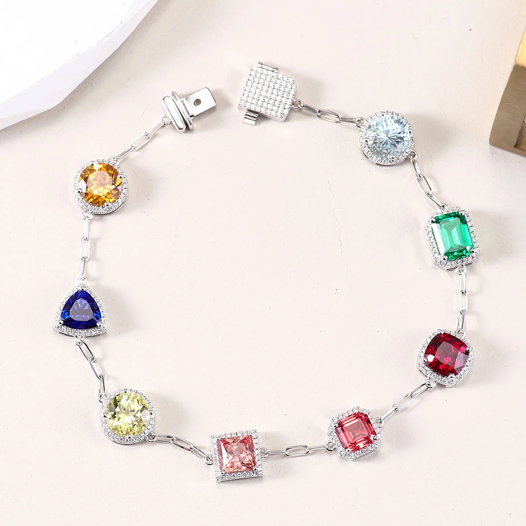Customized Fine Jewelry 18k White Gold Colorful Lab Grown Gemstones Bracelet For Wedding And Gifts Jewelry Women Men 1