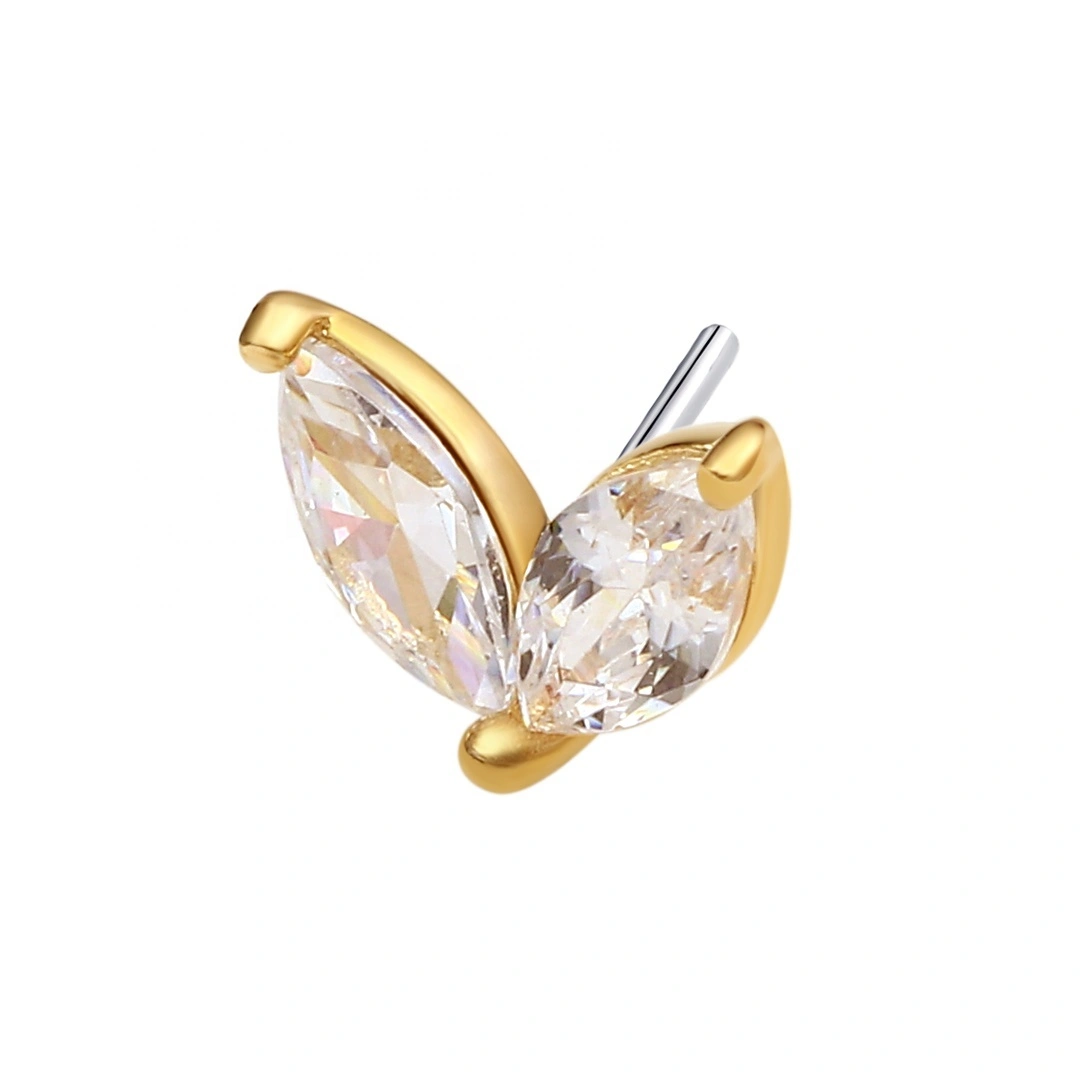 Eternal Metal 14k Solid Gold Leaf Shaped Push In Tops Labret Studs 1