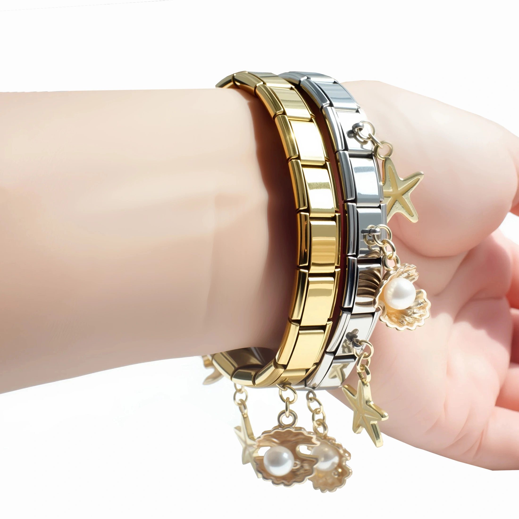 2025 Diy Fashion Italian Charm Bracelet Sparkling Starfish Pearl Vacation Beach Style 304 Stainless Steel 9mm * 10mm Module 1