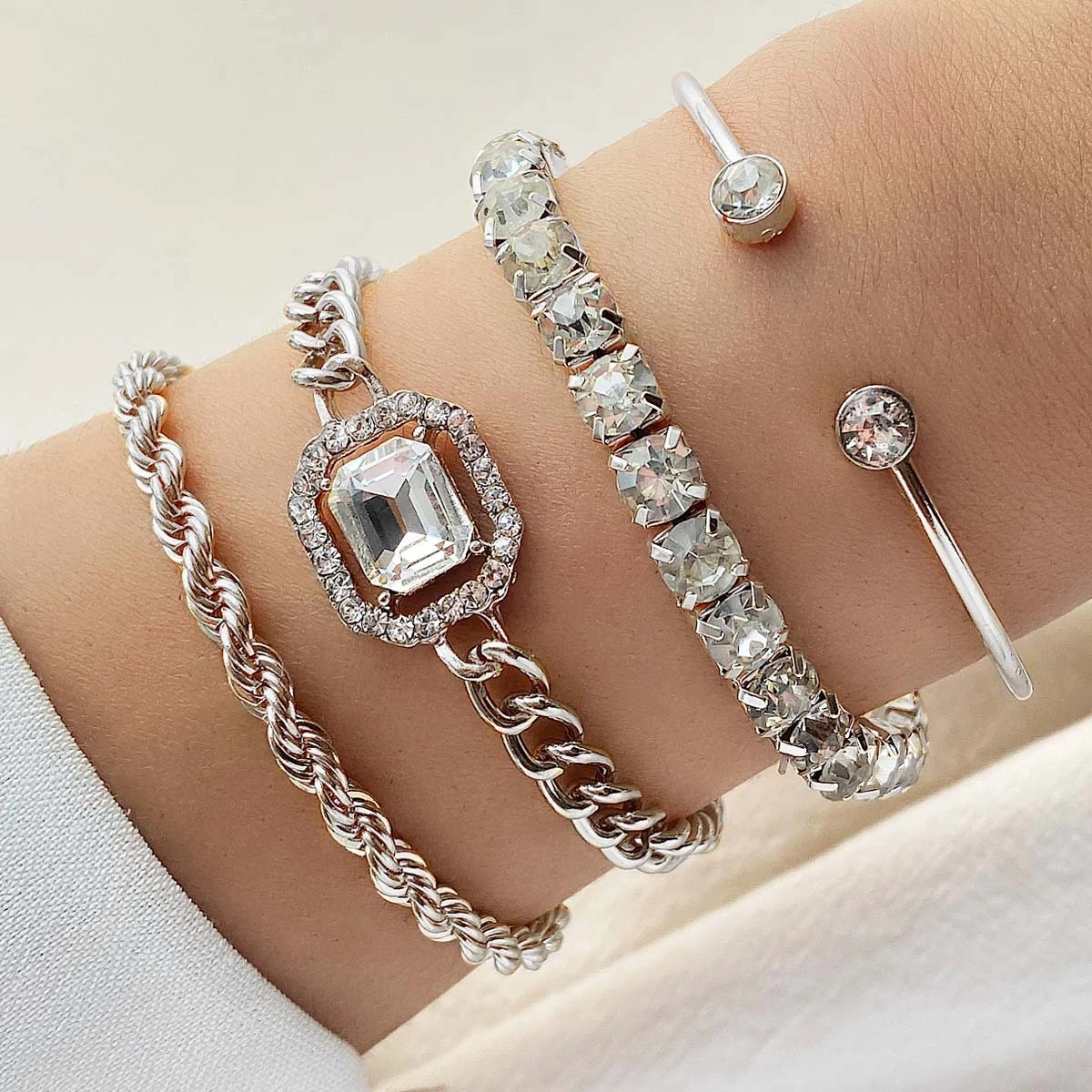 Ensemble de bracelets pour diamant porte-bonheur en cristal plaqué or vintage 1