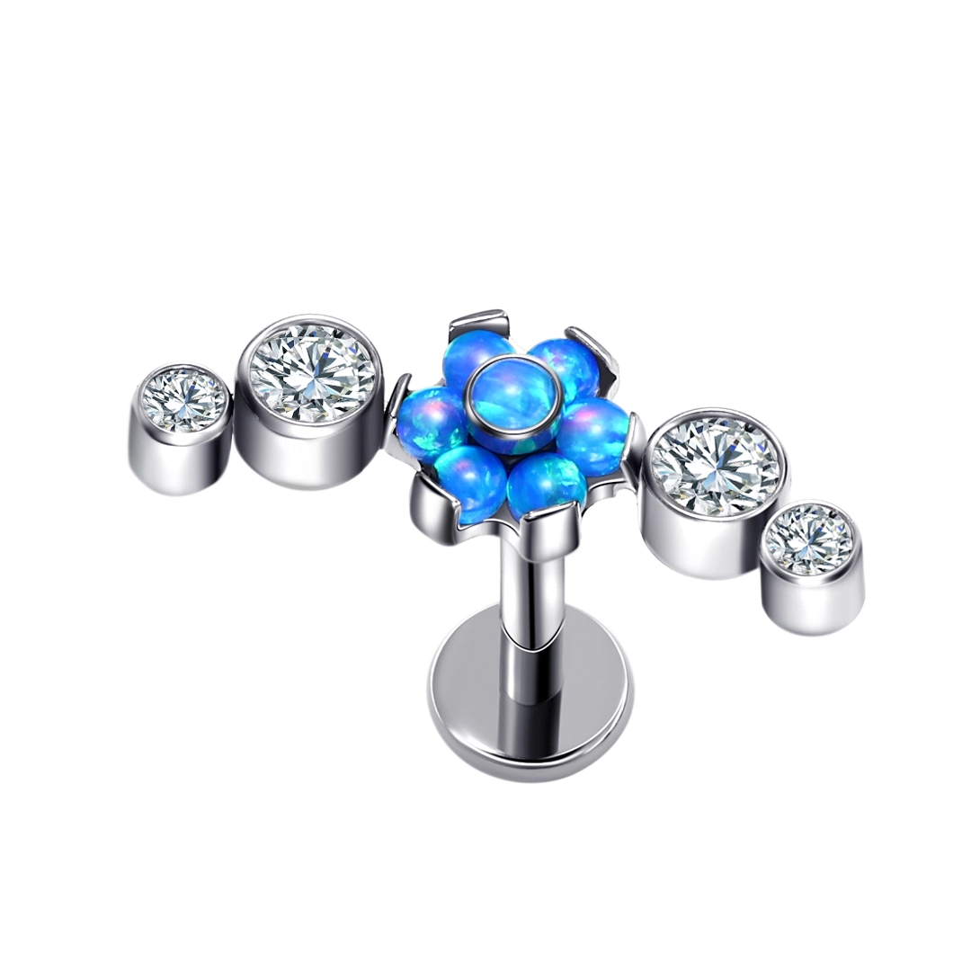 Eternal Metal Wholesale G23 Titanium Piercing Pierc Titnio Ear Bar Body Jewelry Flower Opal Top Threaded Labret 1