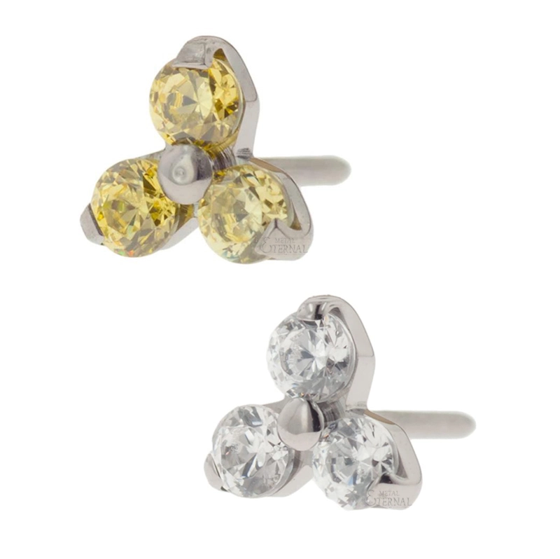 Astm F136 Titanium Threadless Push In Prong Set Cz Triangle Tops Nose Stud Body Jewelry 1