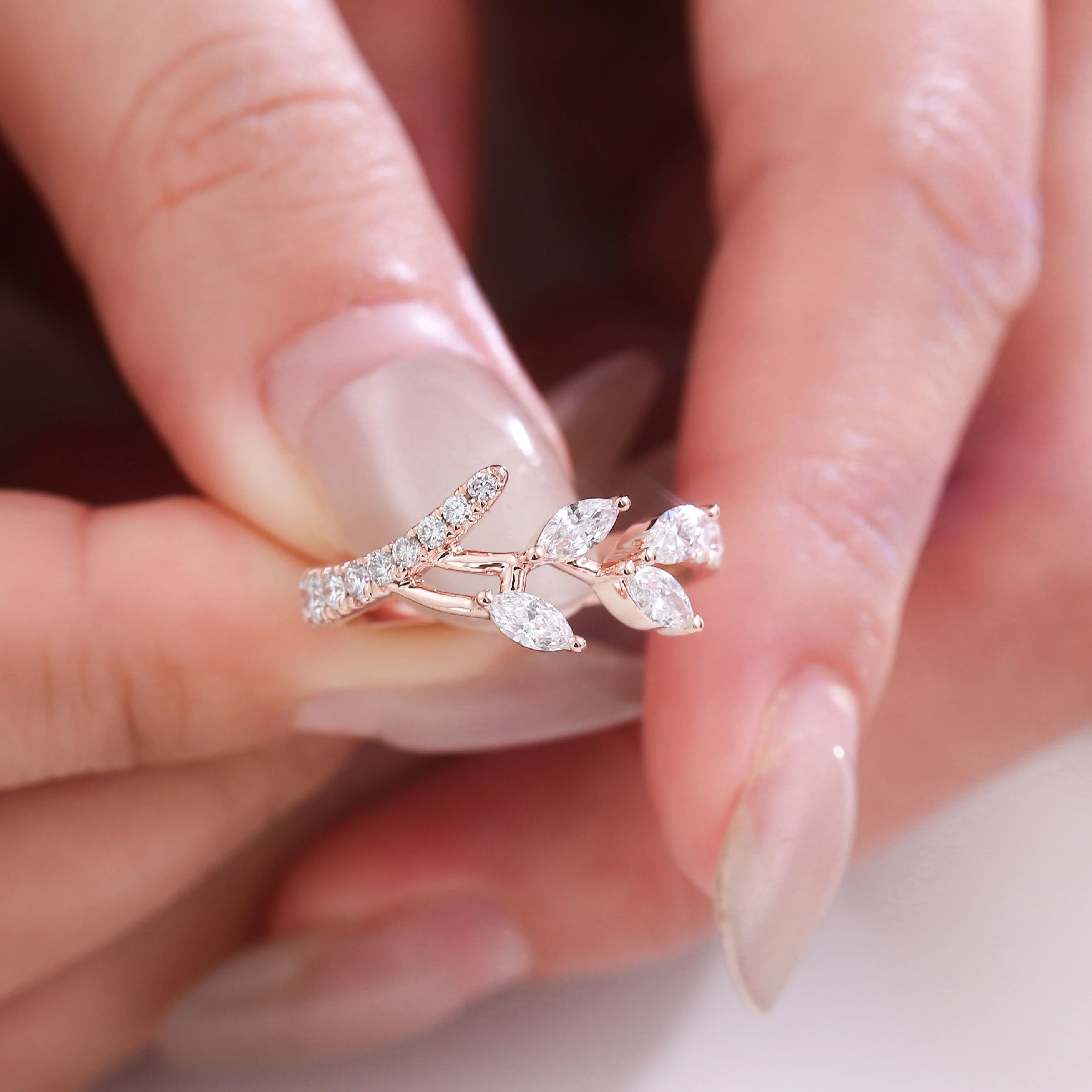Bande de diamant de haute qualité marquise diamant vvs cluster bague de mariage bague de mariage 14k rose en or fièvre laboratoire de diamant en diamant 1