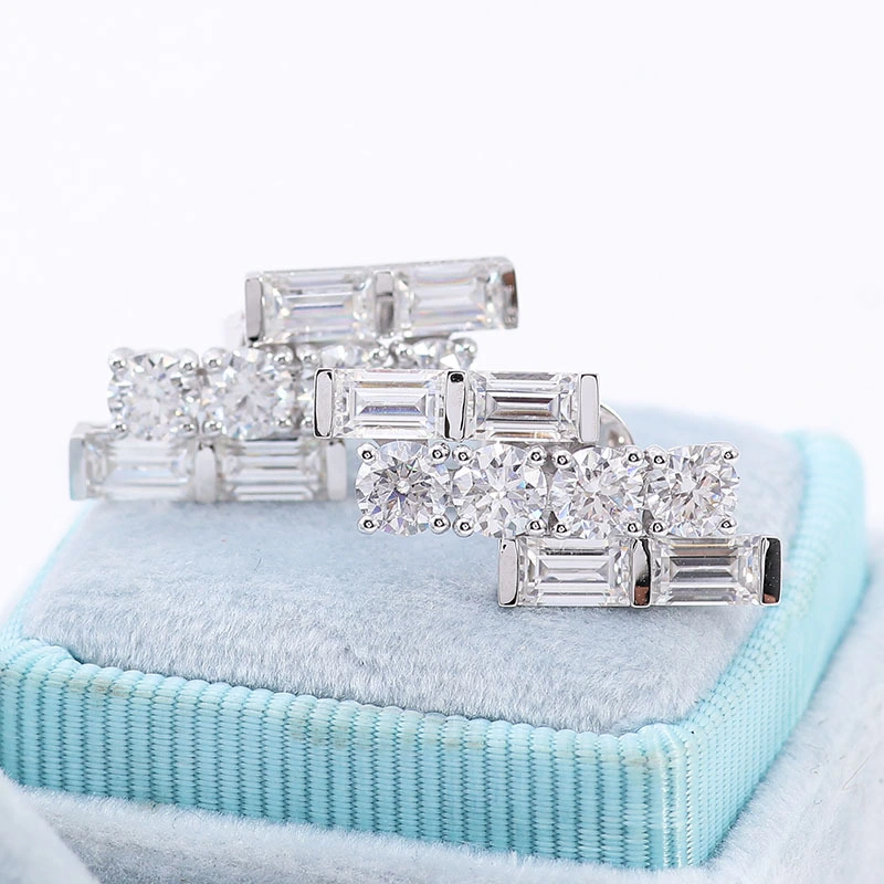 Pendientes rectangulares de tendidos de damas de diamantes de diamantes de 10k joyería de estilo de estilo irregular de oro blanco 1