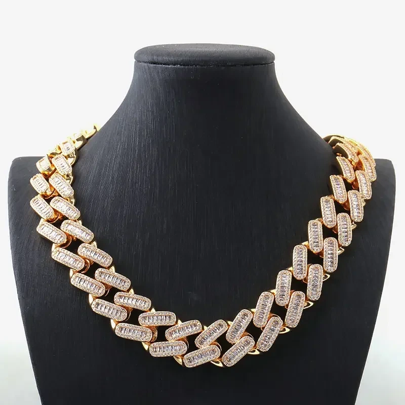 Cuban Chain Trendy Style Hip Hop Baguette Moissanite Fashion Jewelry Body Metal Key Necklace Chain For Men Cuban Link Chains 1
