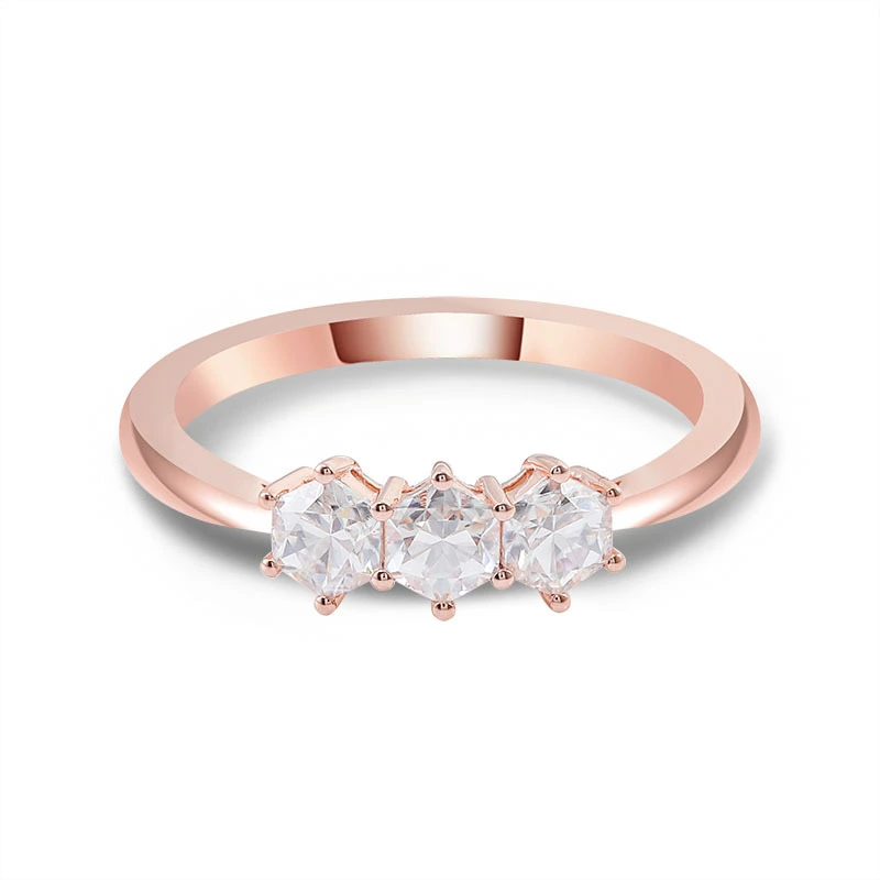 Anillos de lujo helados de oro amarillo de 14k 3 piedras Eternidad Luxury Hexagon Cut Jewelry Moissanite para mujeres anillo 1
