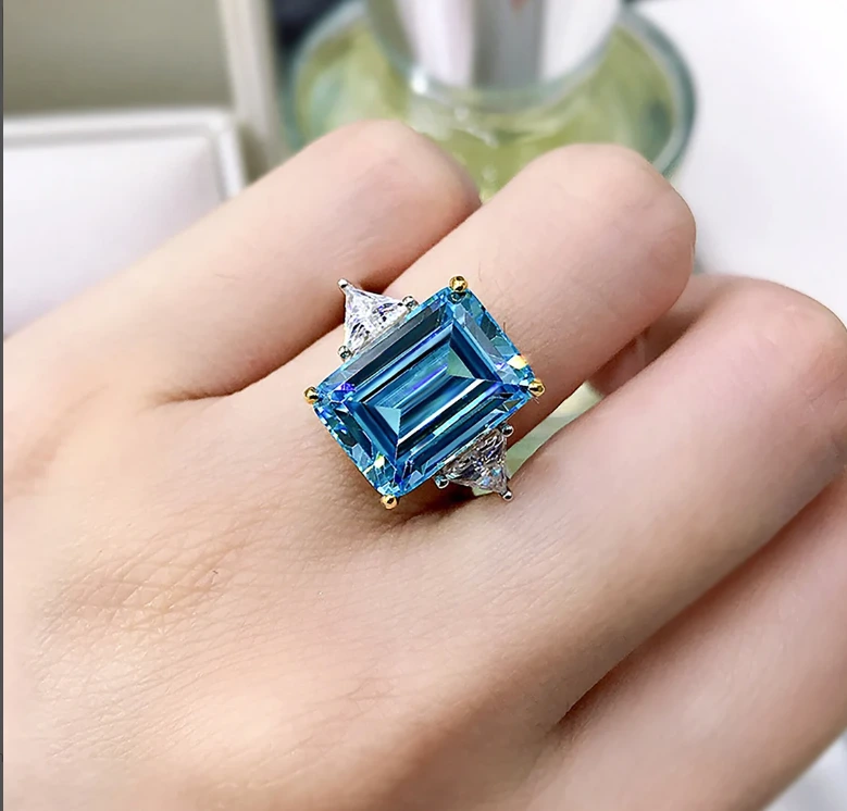 10 Carat 12*14mm Cobalt Blue Sapphire Emerald Cut Lab Created Gemstone Ring 10k/14k/18k Gold Fashion Fine Jewelry 1