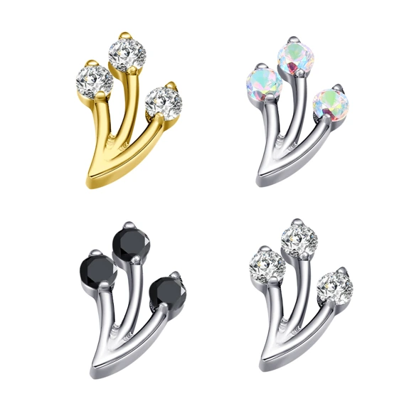 Eternal Metal Astm F136 Titanium Grass Shape With Multiple Color Zircon Flat Lobe Internally Threaded Labret Piercing Jewelry 1