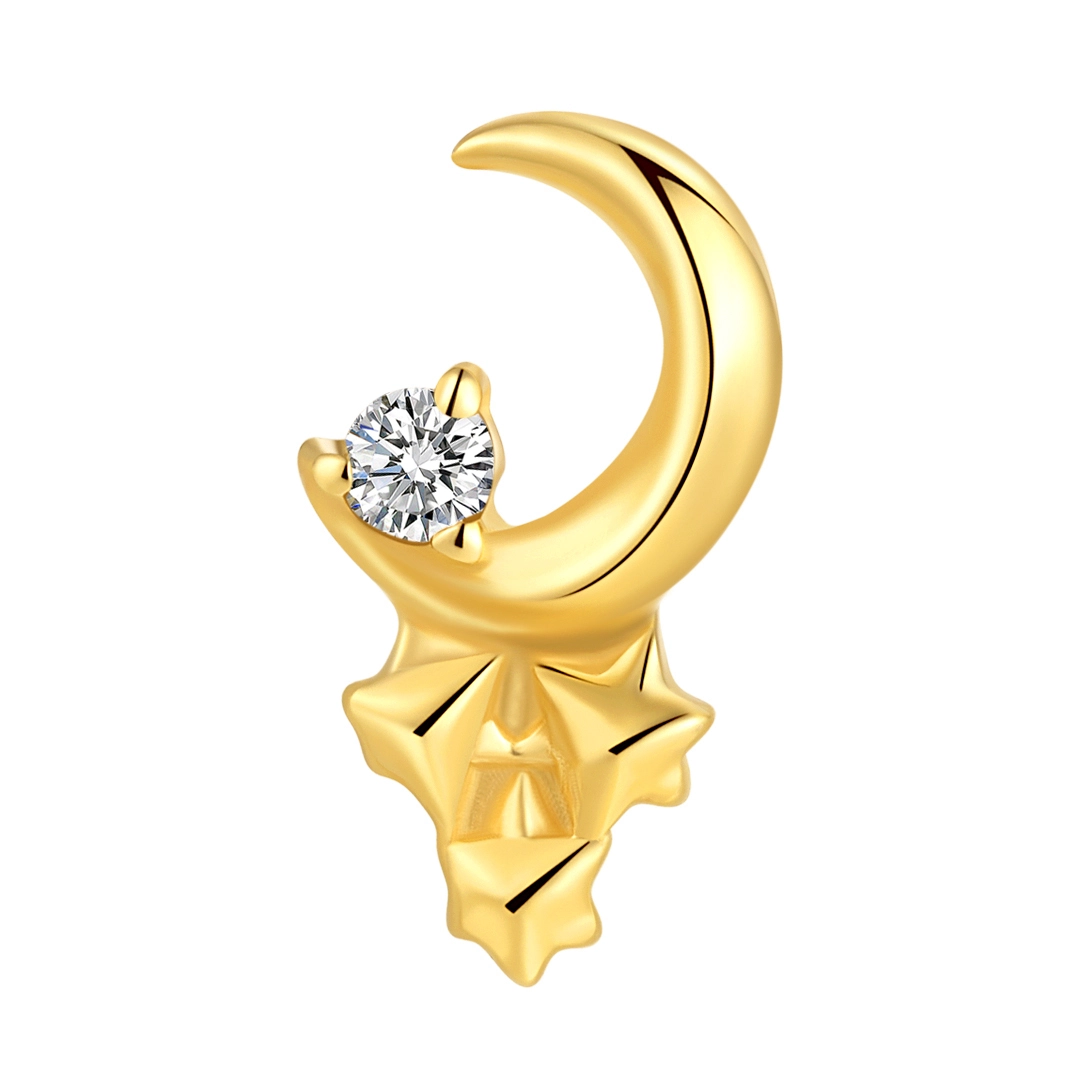 Best Selling Eternal Metal 14k Solid Gold Luxury Moon Light Shape Threadless Top Earring Nose Piercing Jewelry1 1