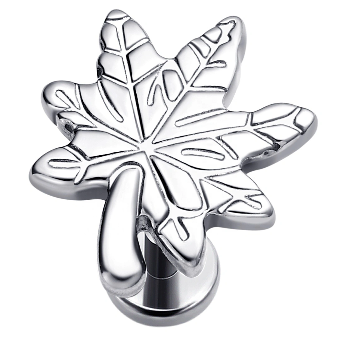 Eternal Metal Astm F136 Titanium Maple Leaf Internally Threaded Labret Piercing 1