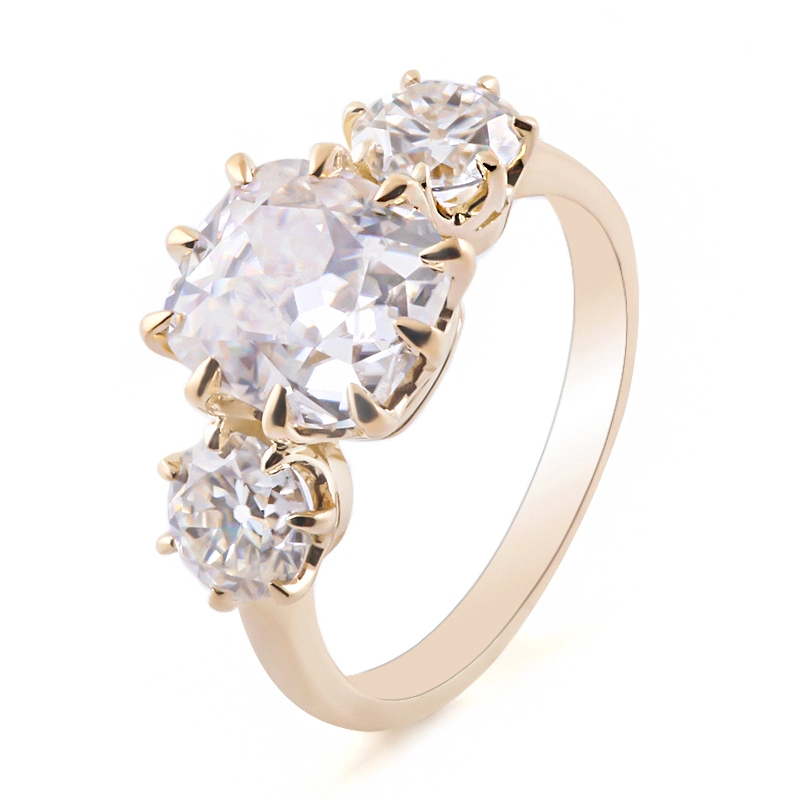 Estilo clásico Cortero Corte Moissanite Anillo de diamante Conocimiento sólido Boda de 18 km de oro amarillo Eternity 1