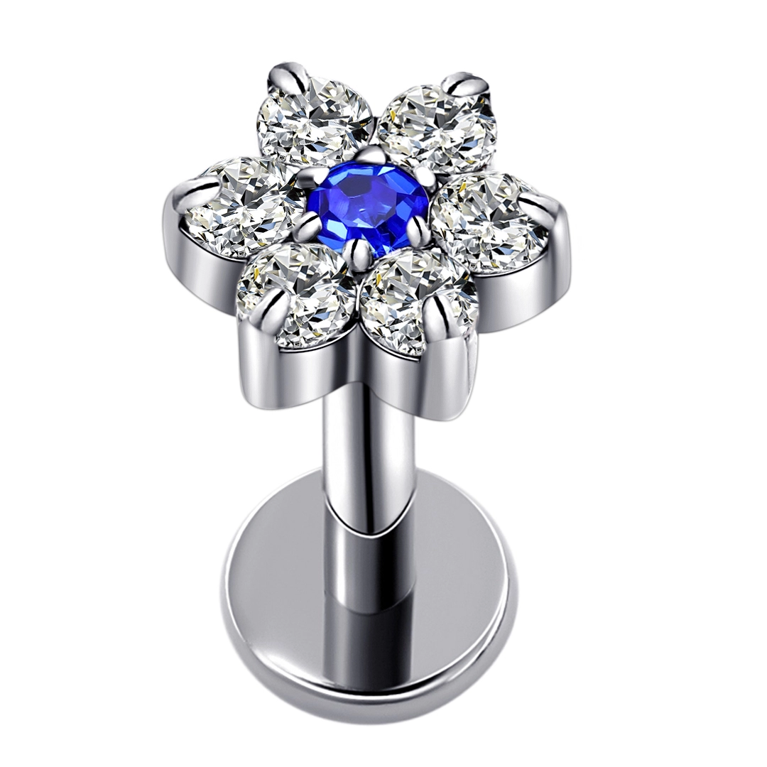 Eternal Metal Astm F136 Titanium Flower Cz Threaded Top Labret Ring Body Piercing Jewelry Earrings 1