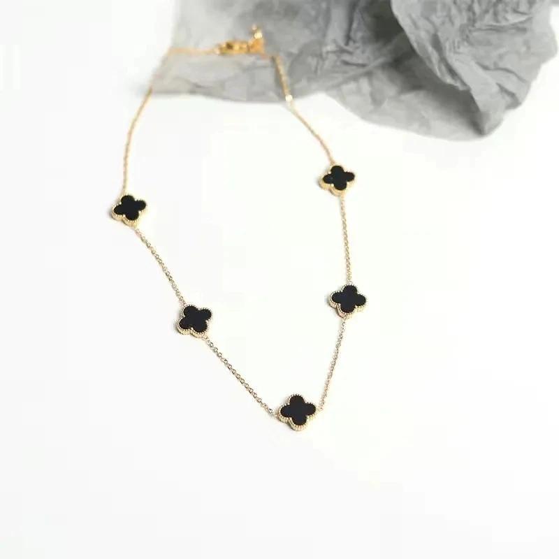 New Fashion Glamour Ladies Jewellerygold Thin Necklace Colorful Lucky Four Leaf Clover Flower Necklace 1