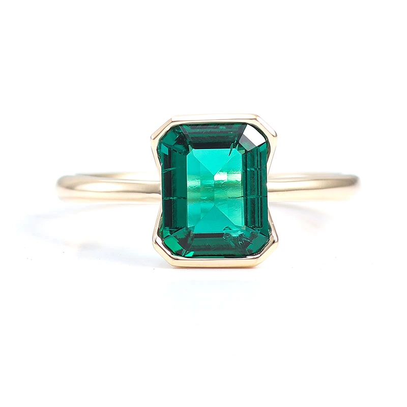 3ct Emerald Cut Solitaire Engagement Ring In 10k Rg/wg/yg 7*9mm Lab Gemstone Half Bezel Set Gold Ring 1