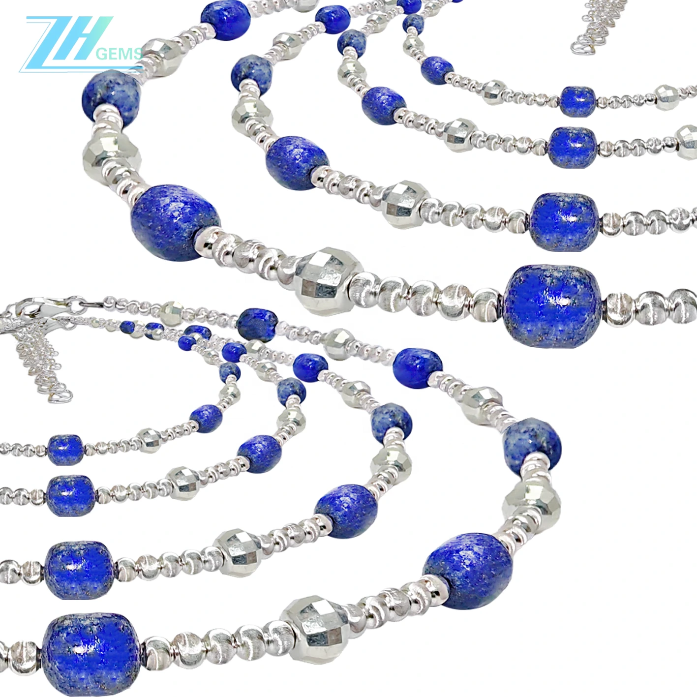S925 күміс жақа алқалық ожерель ретінің стилі Lazuli Bazuli Beads 16 дюймдік жаңа өнімнің дебюті 1