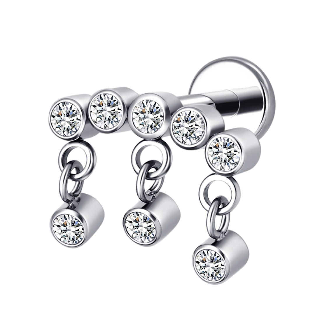 Stock! F136 Titanium Eternal Metal Astm Implated Titanium Bezel Setting Clear Cz Threaded Top Earring Labret Piercing Jewelry 1