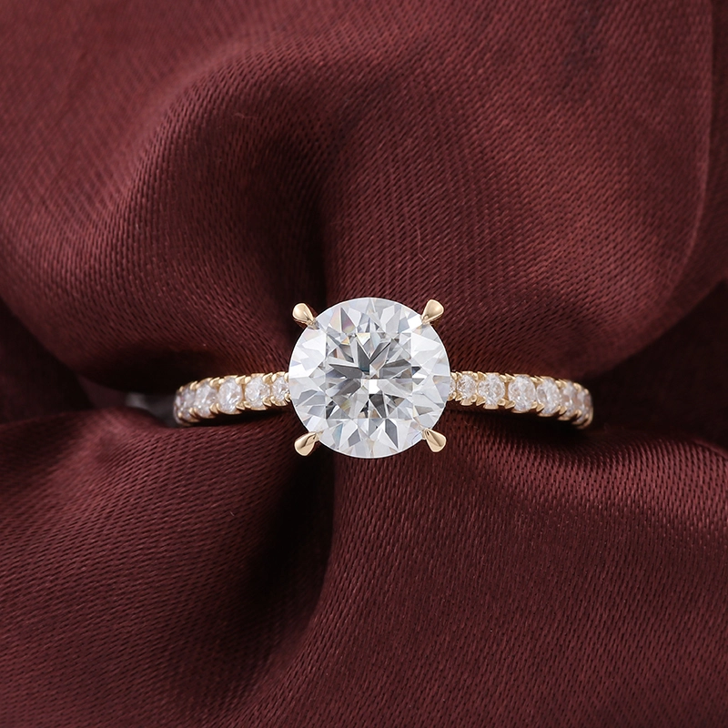 Anillo de joyería fina de cita redonda de 1,5 quilates Anillo de boda de estilo de oro clásico de oro amarillo de alta calidad 1