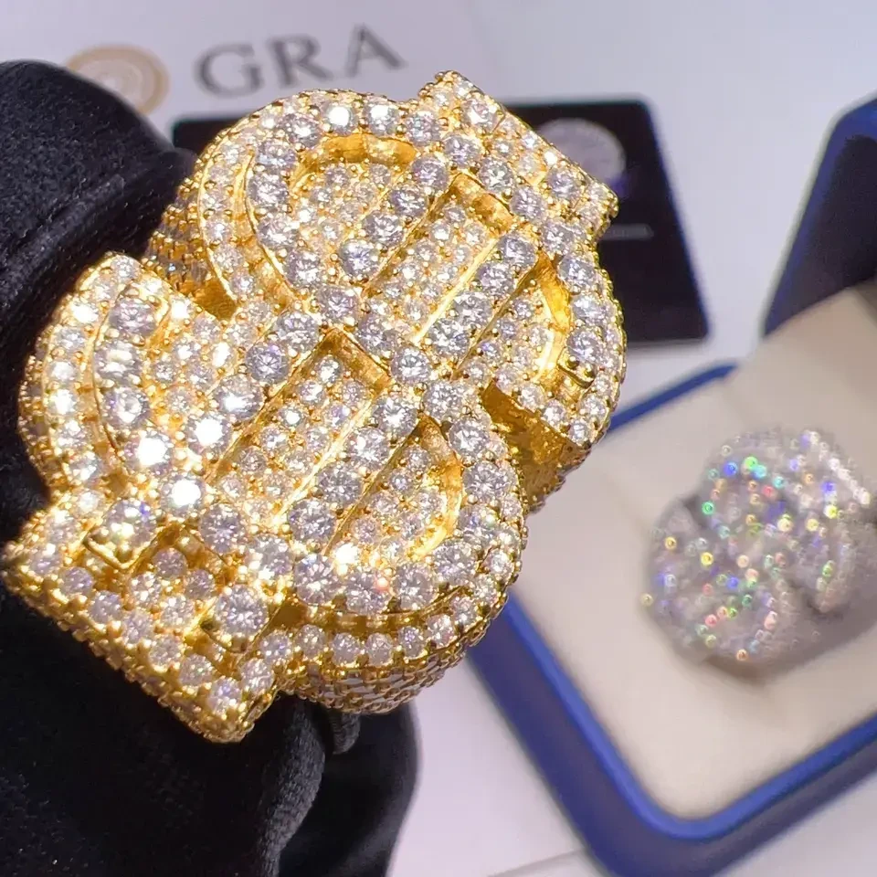 Luxury Fine Jewelry Silver 925 Rings Iced Out Vvs Moissanite Men Hip Hop Ring Gold Plated Opp Bag Classic Round Provence Jewelry 1