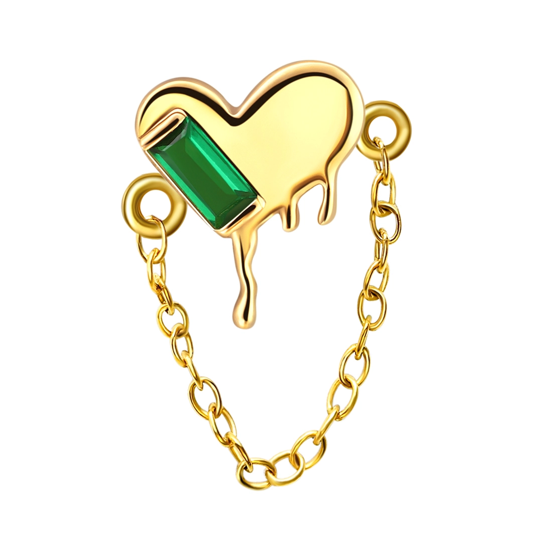 Eternal Metal 14k Solid Gold Piercing Jewelry Threadless Labret Bleeding Heart Top With Chain Body Jewelry Piercing 1