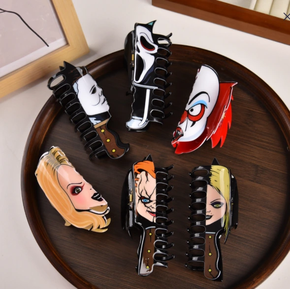 Dowell Women's Hair Accessories Creative Horror Series Acrylic Claw Hair Clips Face Crab Shark Decorative Clamps Daily Acetate 1
