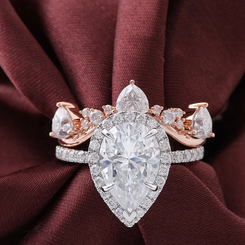 Moissanite Ring Set Natural Stone 14k White  Rose Gold Ring Set Def Moissanite Round Cut Wedding Ring Set 1