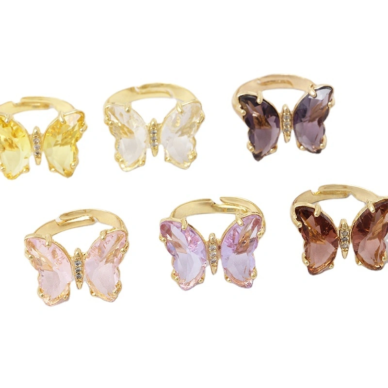 Wholesale Popular Crystal Butterfly Rings For Women Fashionable And Personalized Lnstagram Open Ring Jewelry 1