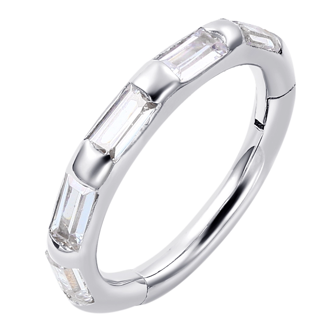 Eternal Metal 14k Solid White Gold Body Frontside Paved Cz Hinged Segment Hoop Clicker Nose Conch Piercing Zircon Weddings 1