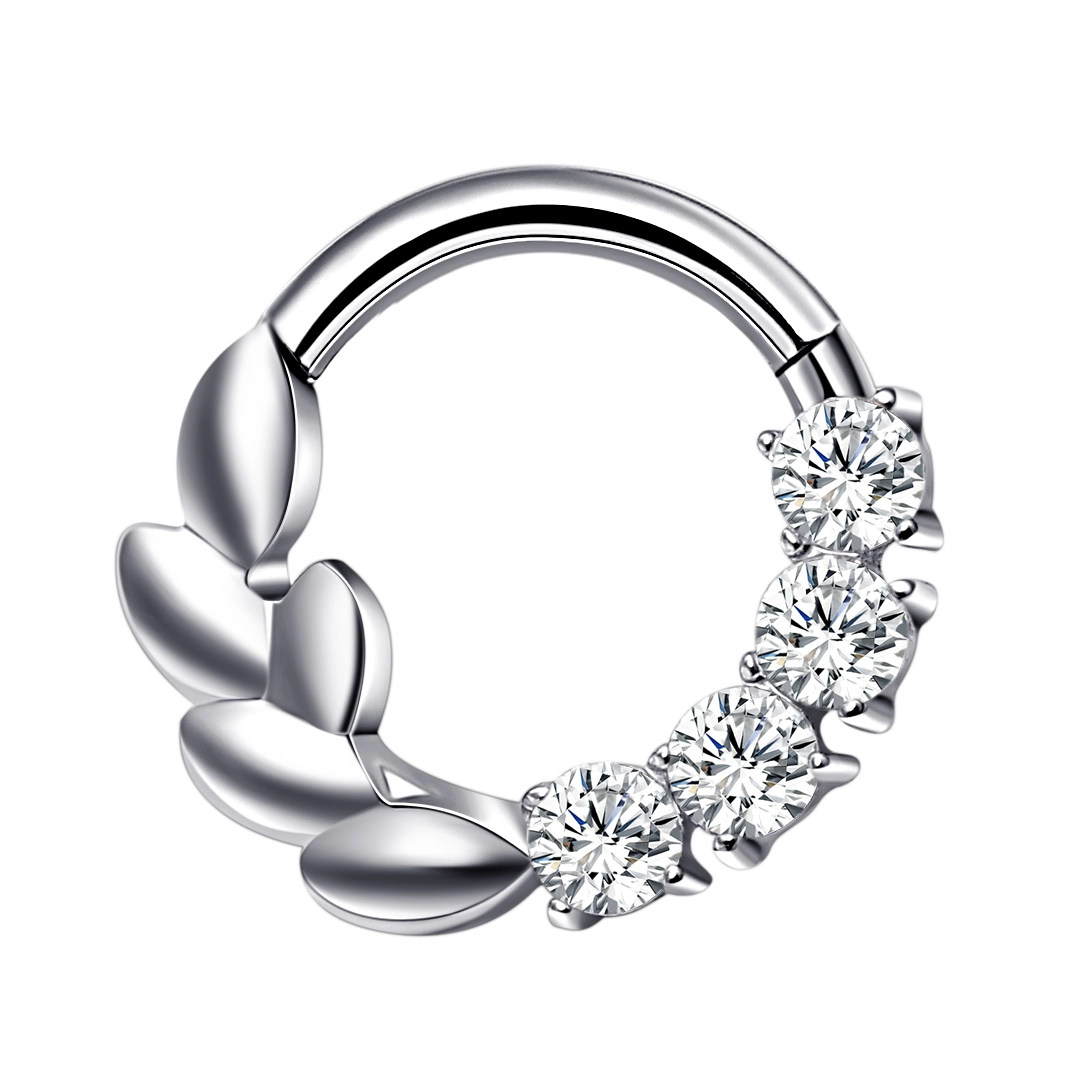 Eternal Metal Astm F136 Titanium Paved Czs Leaf Shape Nose Clicker Daith Hinged Segment Ring Body Piercing Jewelry 1