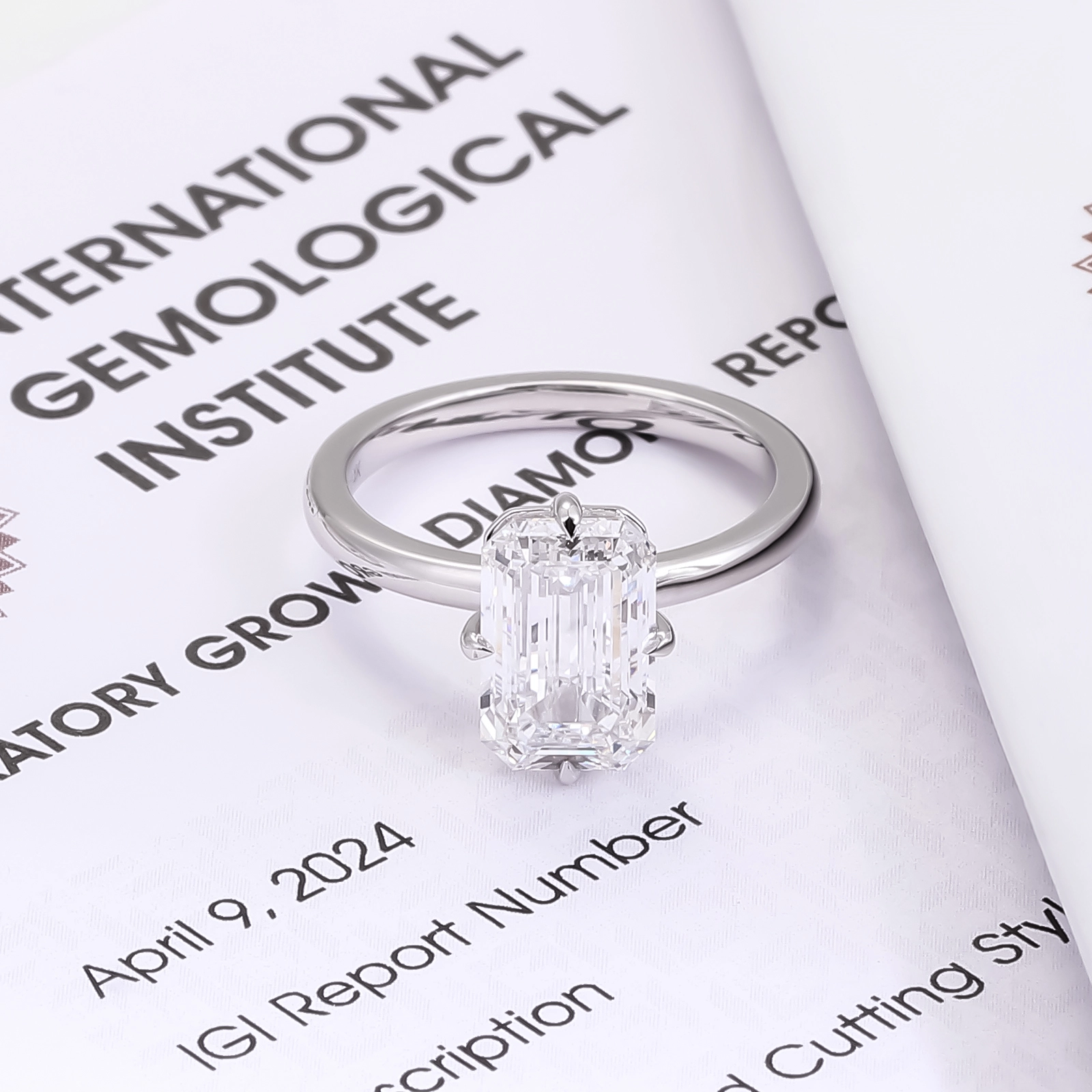 Hotsale Descuento al por mayor 2ct esmeralda Cut def moissanite anillo de boda de diamantes 14/10/18 k anillo de mujeres de diamantes de oro joyas finas 1