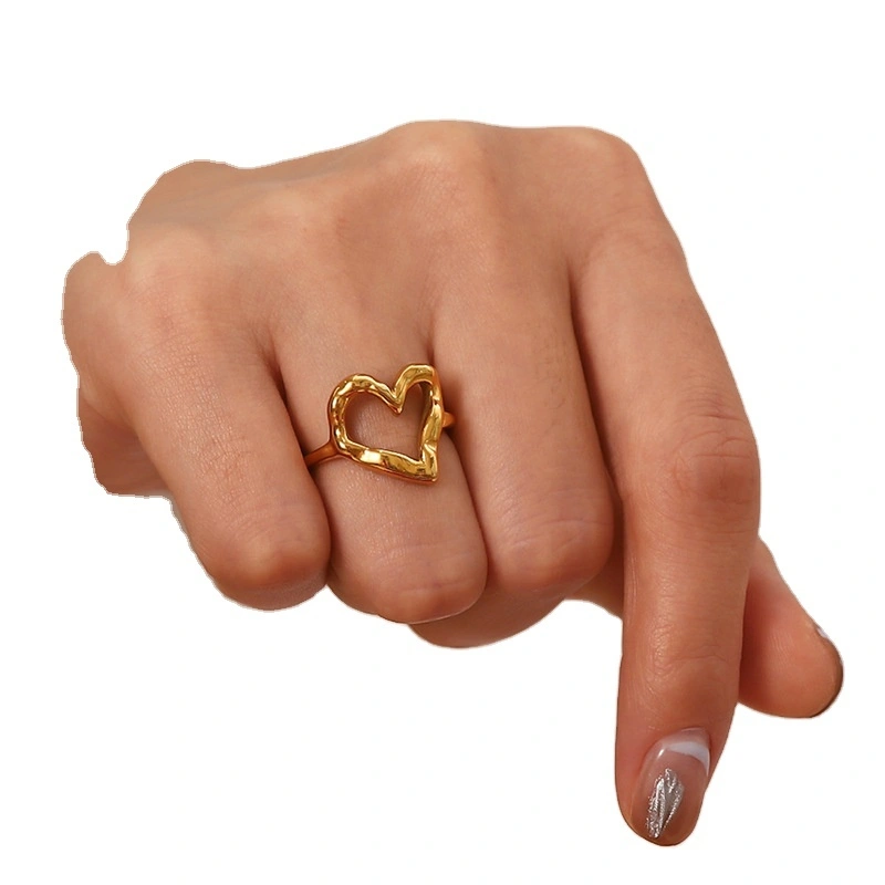 Wholesale Instagram 18k Gold Stainless Steel Ring For Women's Hollow Alien Love Ring 1