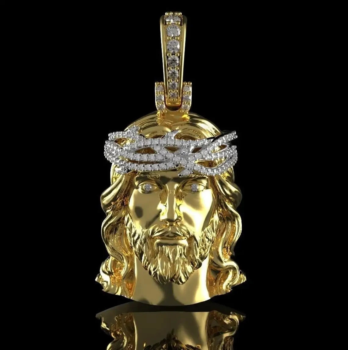 Conception de pendentif Jésus avec une chaîne de pendentif hip hop en diamant de Moisanite Pendant 18K 1