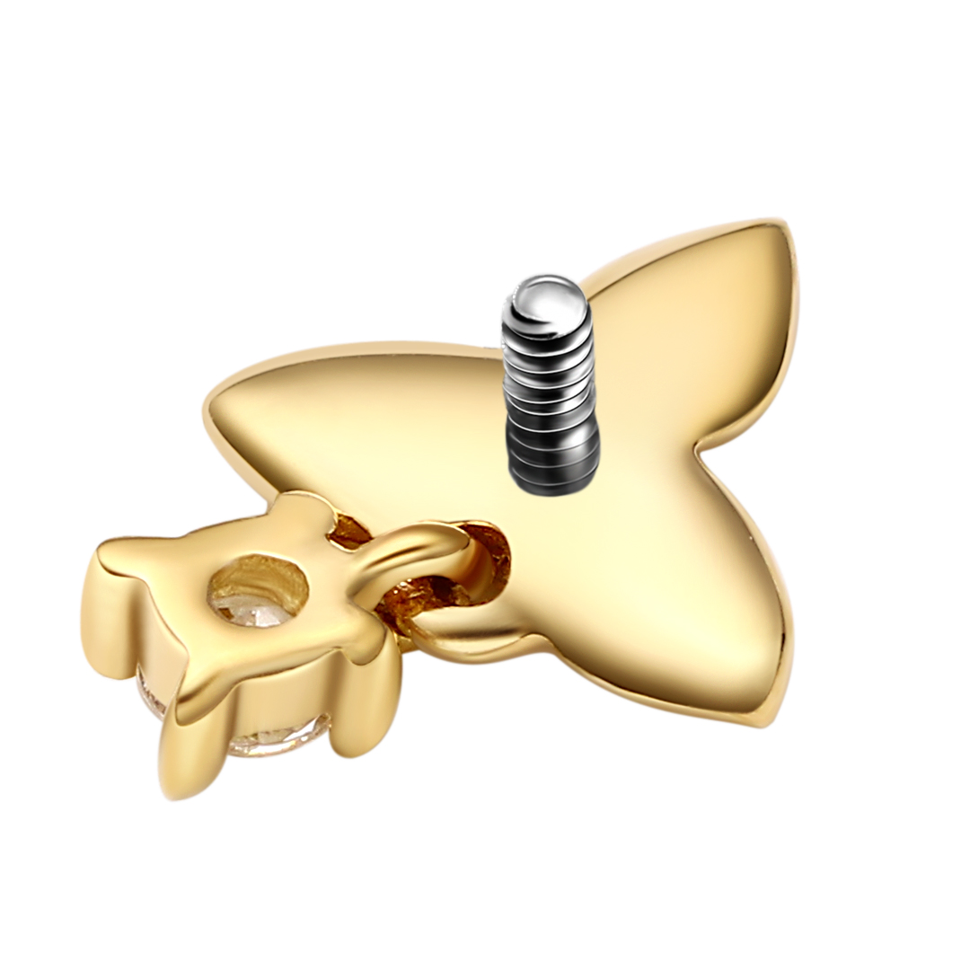 Eternal Metal 14k Solid Gold Cz Paved Flower Dangled Ear<000000>belly Piercing Labret<000000>nose Internally Threaded Ends Tops 5