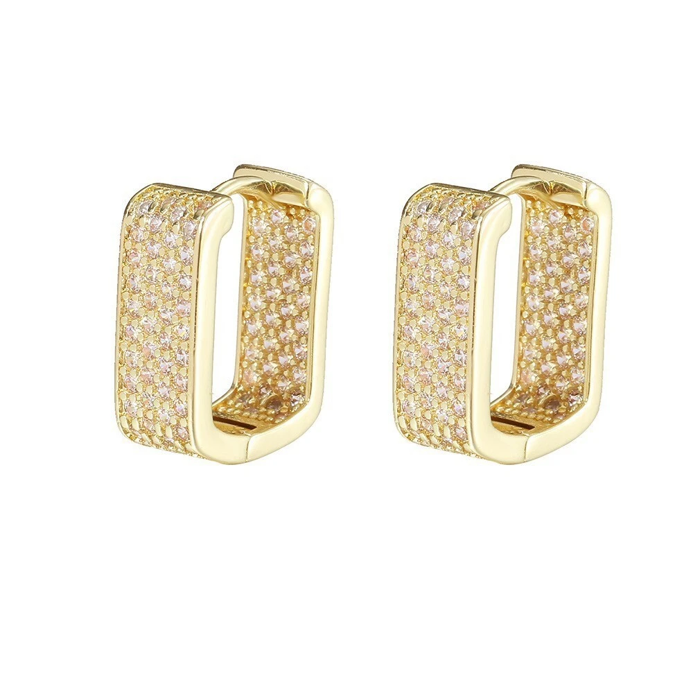 Wholesale Hot Selling New Square Light Luxury Earrings Copper Micro Inlaid Zircon Ear Buckles Versatile Women's Jewelry 1