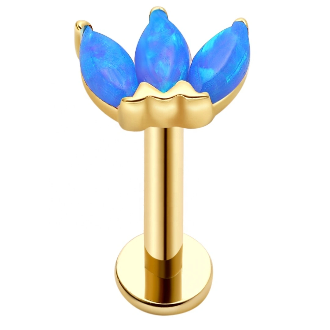 Eternal Metal 14k Solid Gold Marquise Cut Opal Threadless Labret Studs Piercing Jewelry 1