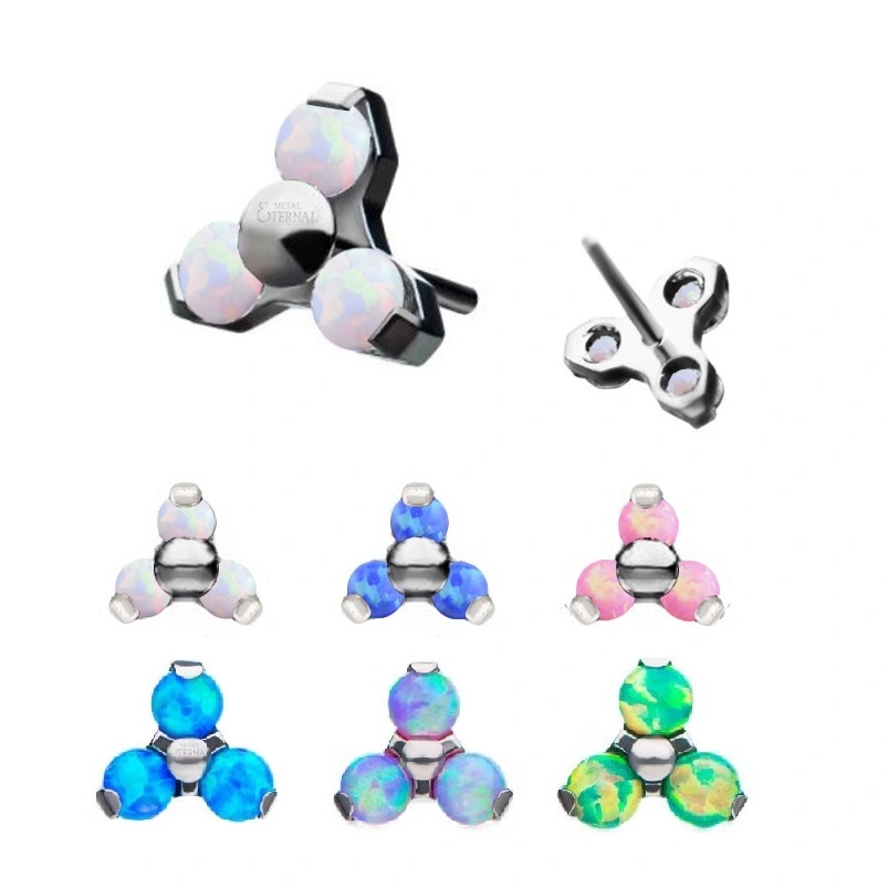 Eternal Metal Astm F136 Titanium Threadless Push In Prong Set Synthetic Opal Triangle Tops Body Jewelry 1